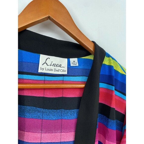 CARDIGAN MULTICOLOR  COLOR KIMONO-STYLE W/ POCKETS-LINEA By LOUIS DELL OLIO M - Picture 3 of 5